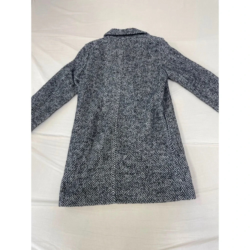Cat & Jack Girls Herringbone Pea Coat Black White Jacket Size Large 10/12 NEW